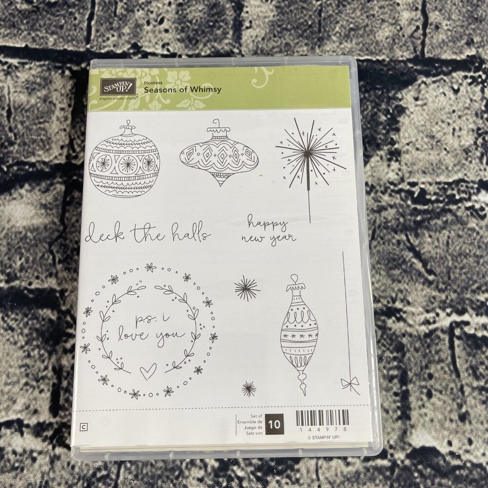 Stampin' Up SEASONS OF WHIMSY Set of 10 UNMOUNTED Stamps ORNAMENTS 144978